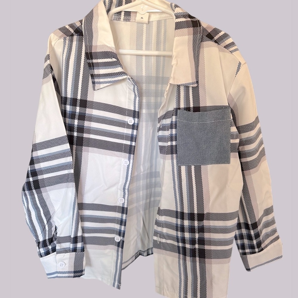 Plaid blue and white boys button down size 6